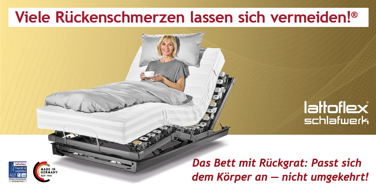 Eine Frau liegt auf einer Matratze im Bett. Text: Viele Rückenschmerzen lassen sich vermeiden.
